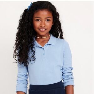 Old Navy Uniform Pique Long Sleeves Polo Shirt for Girls in Light Blue